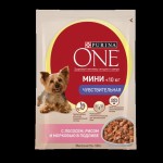 Влажный корм, Purina One (Пурина Ван) 100 г Мини чувствительная с лососем рисом и морковью для собак